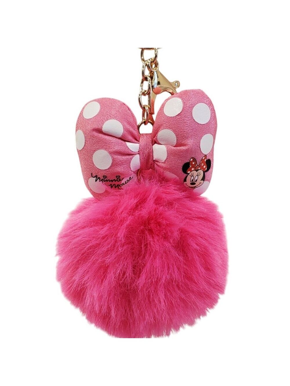 Disney Minnie Mouse Pink Bow Plush Keychain Pink Polka Dot